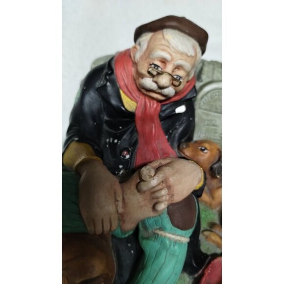 Vintage Chalkware Travelers Rest Homeless Man & Dog Figurine‎ Hand-Painted - Picture 2 of 16